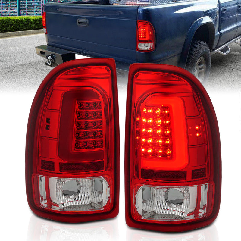 ANZO 1997-2004 Dodge Dakota LED Taillights Chrome Housing Red Lens Pair-SR1 Performance