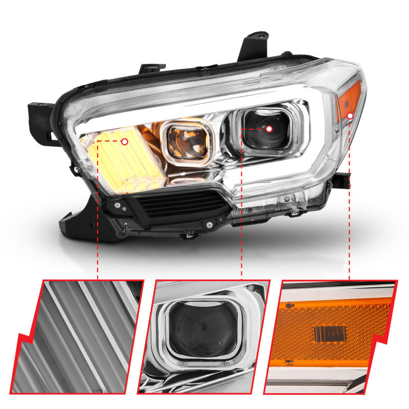 ANZO 2016-2017 Toyota Tacoma Projector Headlights w/ Plank Style Design Chrome/Amber w/ DRL-SR1 Performance