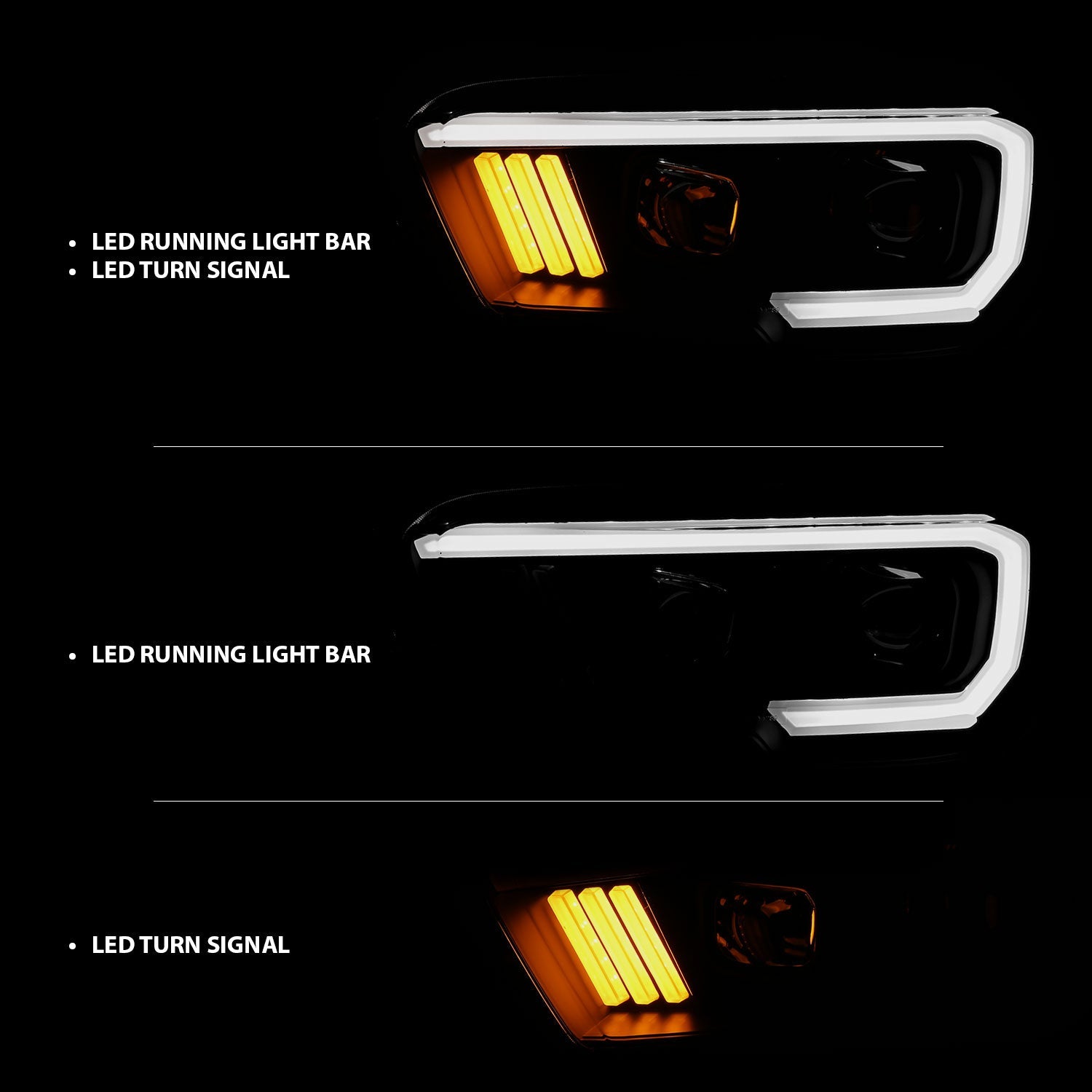 TOYOTA TACOMA 16-23 PROJECTOR PLANK STYLE HEADLIGHTS BLACK (FOR HALOGEN VERSION W/ LED DRL)