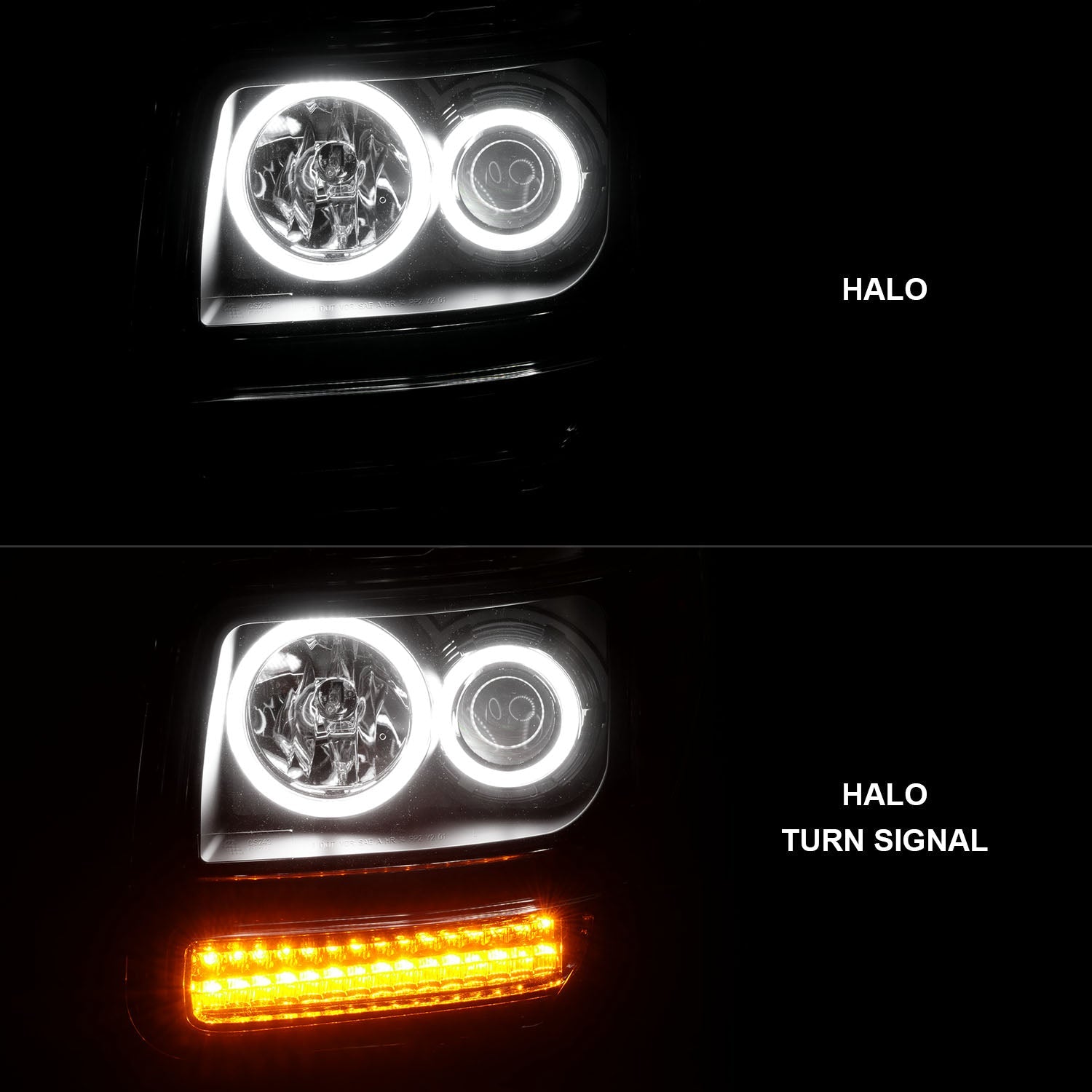 DODGE NITRO 07-12 PROJECTOR HEADLIGHTS BLACK G2 W/ RX HALO & LED SIGNAL