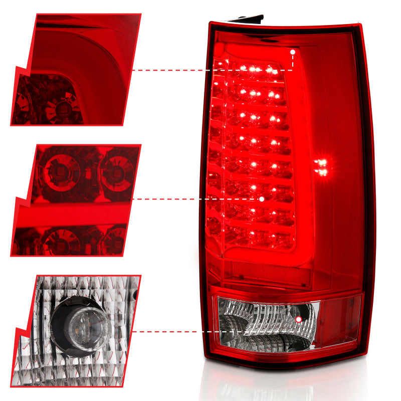 ANZO 2007-2014 Chevy Tahoe LED Taillight Plank Style Chrome With Red/Clear Lens-SR1 Performance