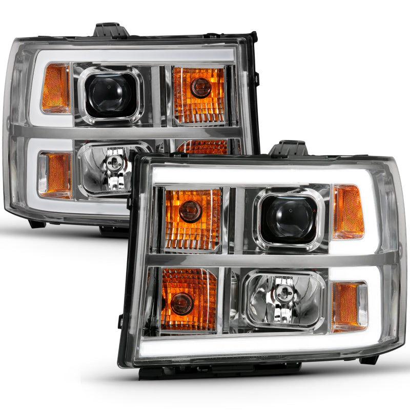 ANZO 2007-2013 Gmc Sierra 1500 Projector Headlight Plank Style Chrome w/ Clear Lens Amber-SR1 Performance
