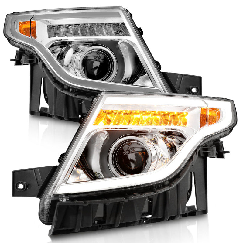 ANZO 11-15 Ford Explorer Projector Headlights w/ Light Bar Chrome Housing w/ Amber light-SR1 Performance