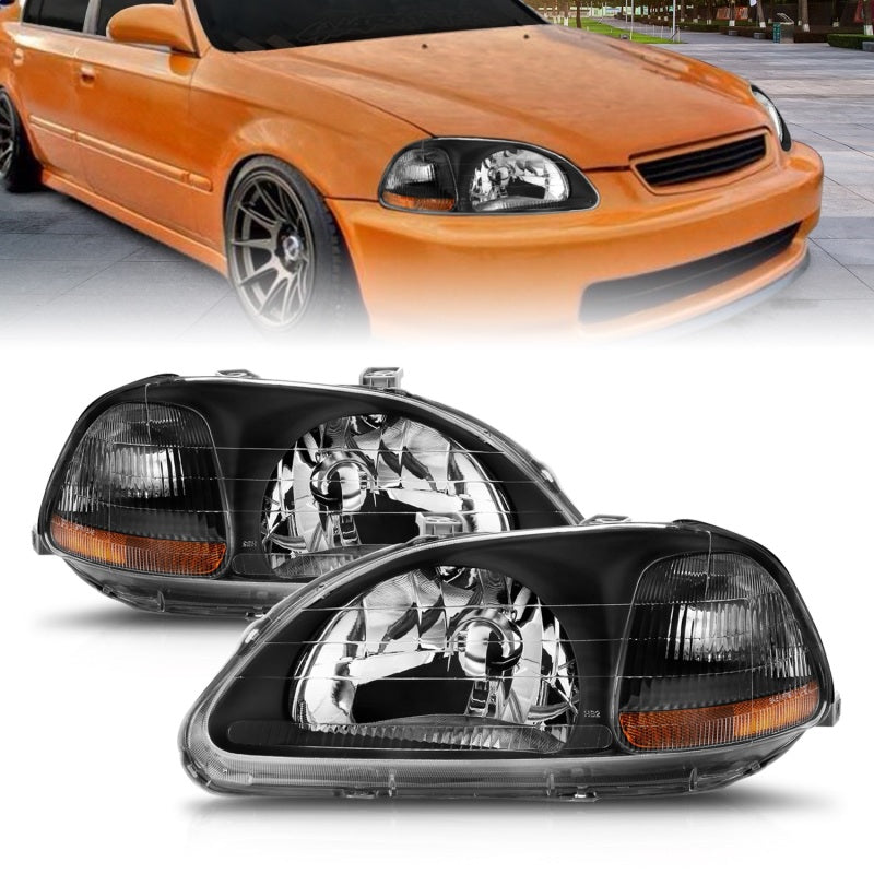 ANZO 1996-1998 Honda Civic Crystal Headlights Black-SR1 Performance