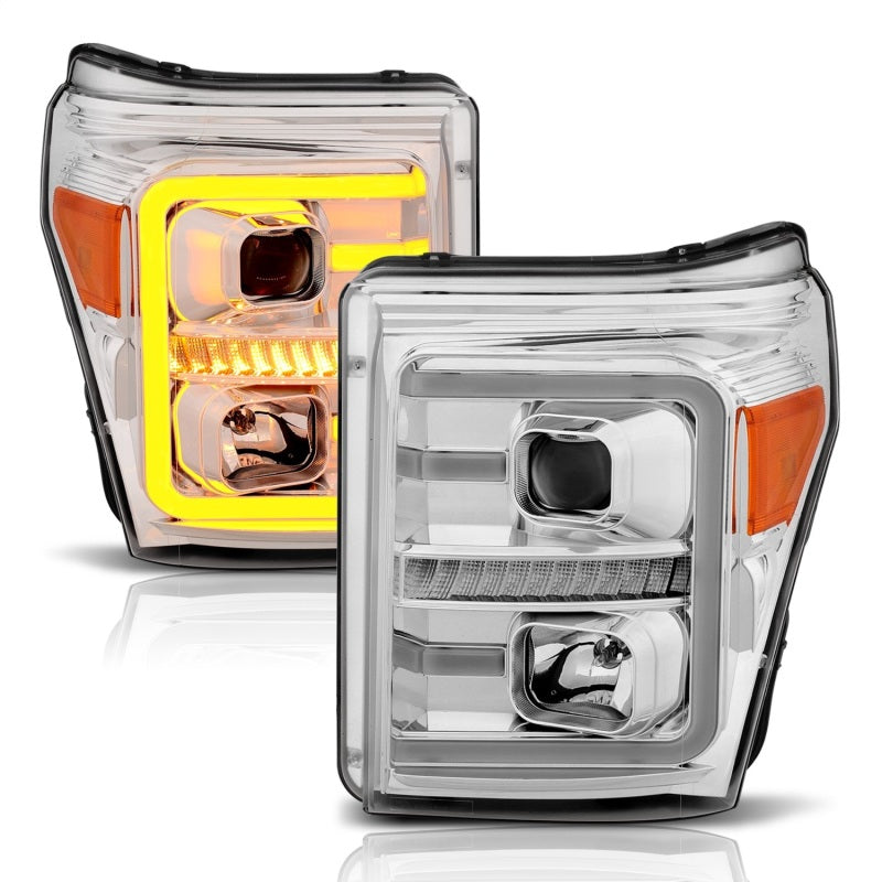 ANZO 11-16 Ford F-250/F-350/F-450 Projector Headlights w/ Plank Style Switchback Chrome w/Amber-SR1 Performance