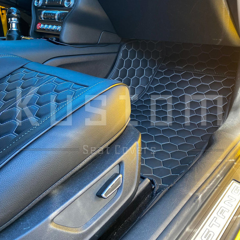 2015-Up Ford Mustang Premium Honeycomb Leather Floor Mat Liners