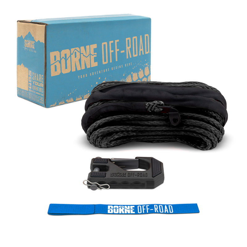Borne Off-Road Winch Hook with 3/8-inch Rope and Hand Strap - Black