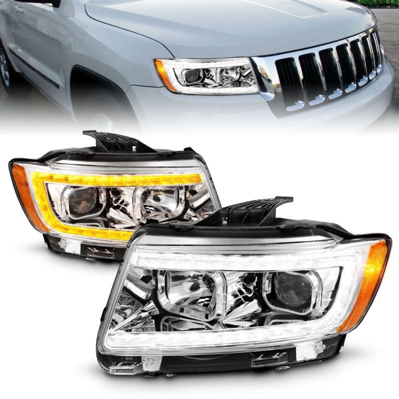 ANZO 11-13 Jeep Grand Cherokee (Factory Halogen Only) Projector Headlights w/Light Bar Swchbk Chrome-SR1 Performance