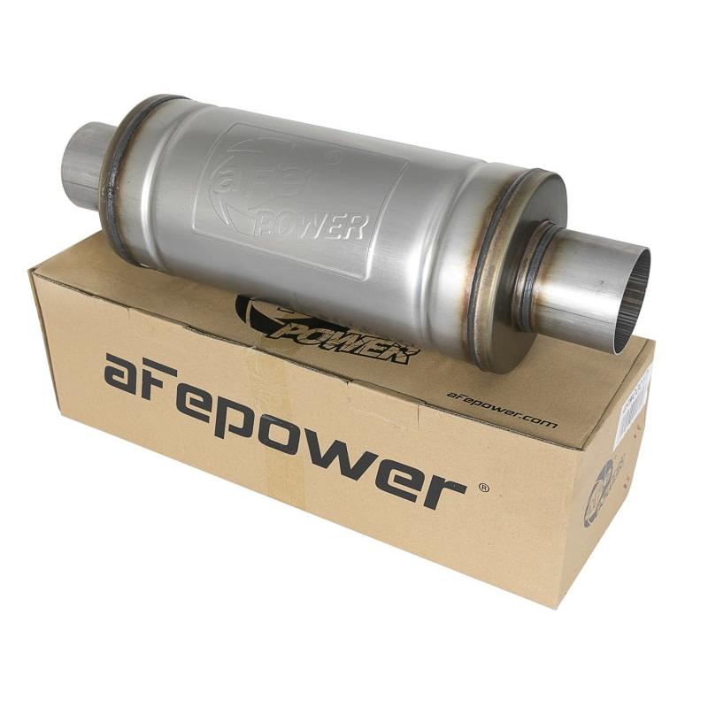 aFe MACH Force-Xp 409 SS Muffler 3in Center/Center 14in L x 6in Dia - Round Body-SR1 Performance