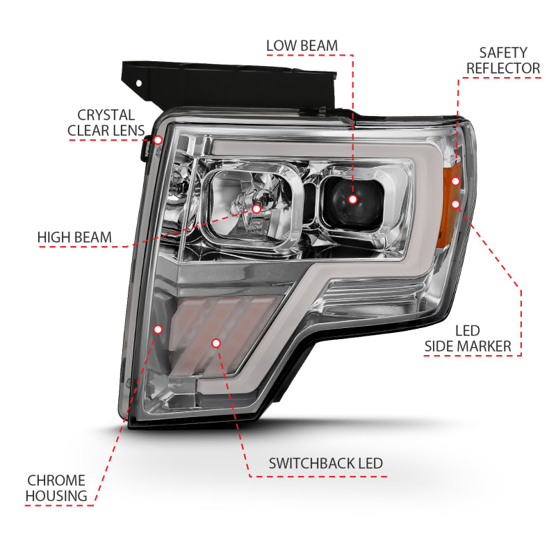 ANZO 2009-2013 Ford F-150 Projector Light Bar G4 Switchback H.L. Chrome Amber-SR1 Performance