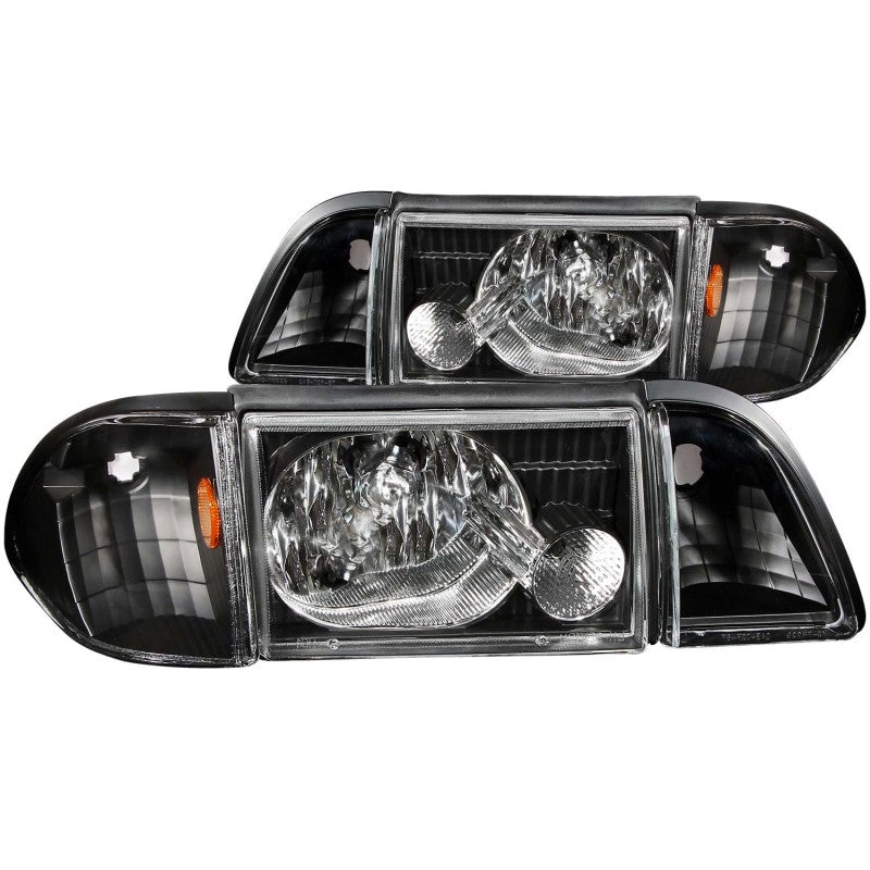 ANZO 1987-1993 Ford Mustang Crystal Headlights Black w/ Corner Lights 3pc-SR1 Performance