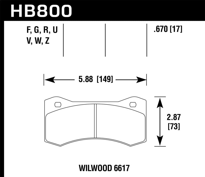 Hawk Wilwood 17mm 6617 Caliper Performance Ceramic Brake Pads-SR1 Performance