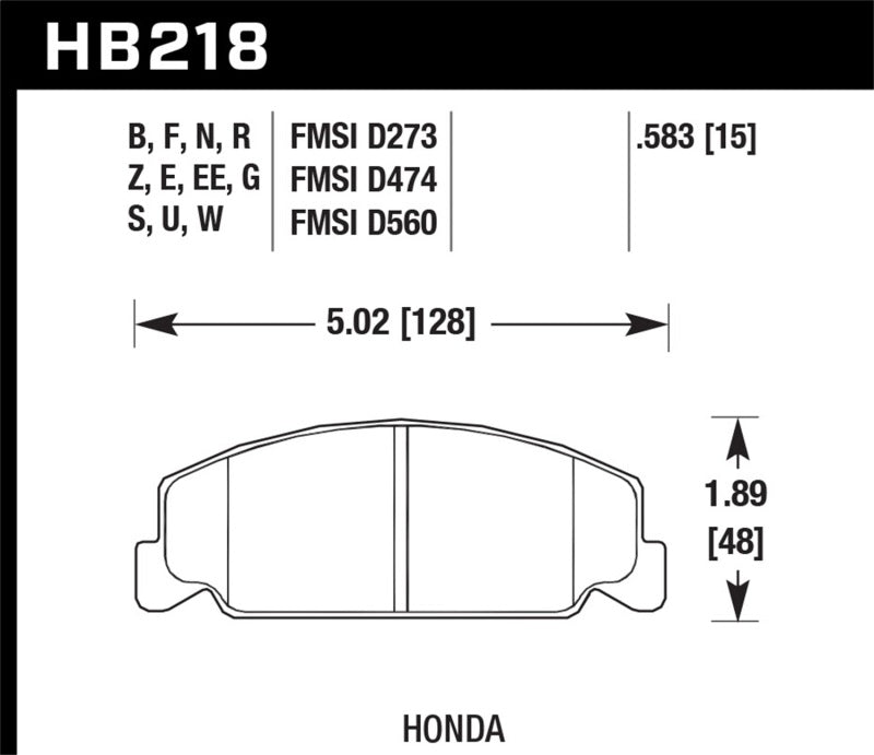 Hawk 84-85 Honda Accord / 88-00 Civic / 88-91 CRX 15mm DTC-60 Front Race Brake Pads-SR1 Performance