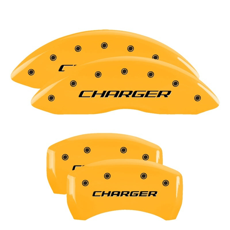 MGP 4 Caliper Covers Engraved Front & Rear With stripes/Dodge Red finish silver-SR1 Performance