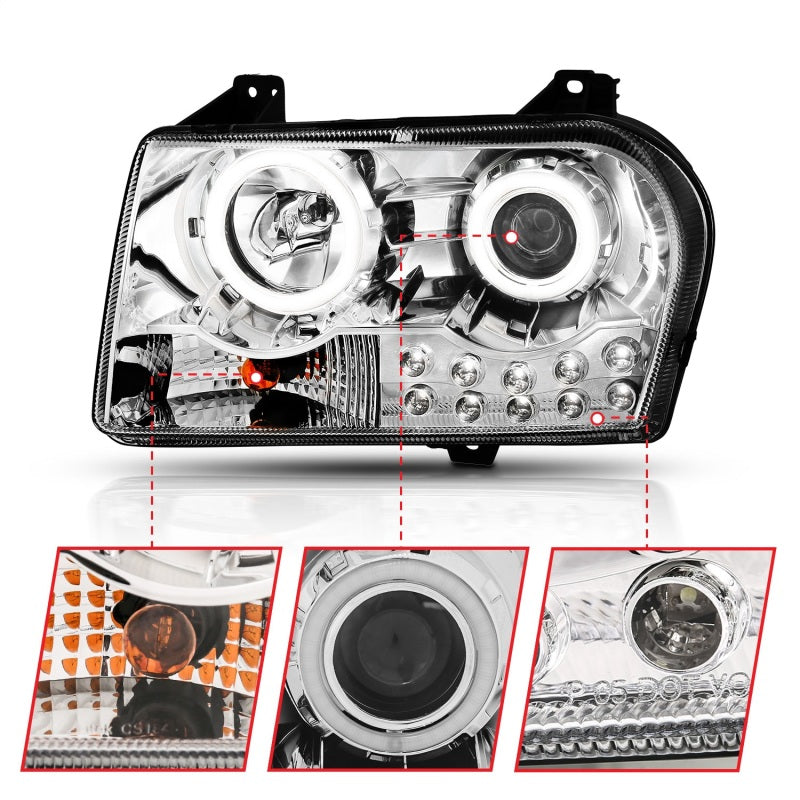 ANZO 2005-2010 Chrysler 300 Projector Headlights w/ Halo Chrome-SR1 Performance