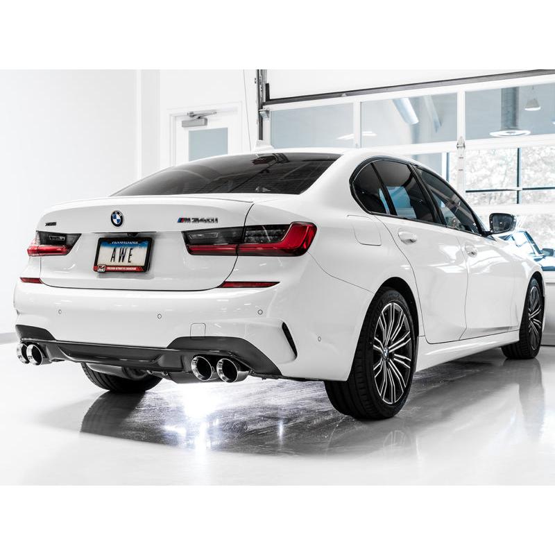 AWE Tuning 2019+ BMW M340i (G20) Resonated Touring Edition Exhaust - Quad Chrome Silver Tips-SR1 Performance