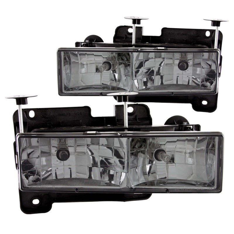 ANZO 1988-1998 Chevrolet C1500 Crystal Headlights with Smoke Lens and Chrome Housing
