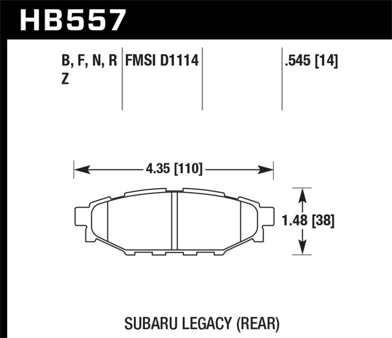 Hawk 2013-2014 Subaru BRZ Ltd (277mm Fr Disc/Solid Rr Disc) High Perf. Street 5.0 Rear Brake Pads-SR1 Performance
