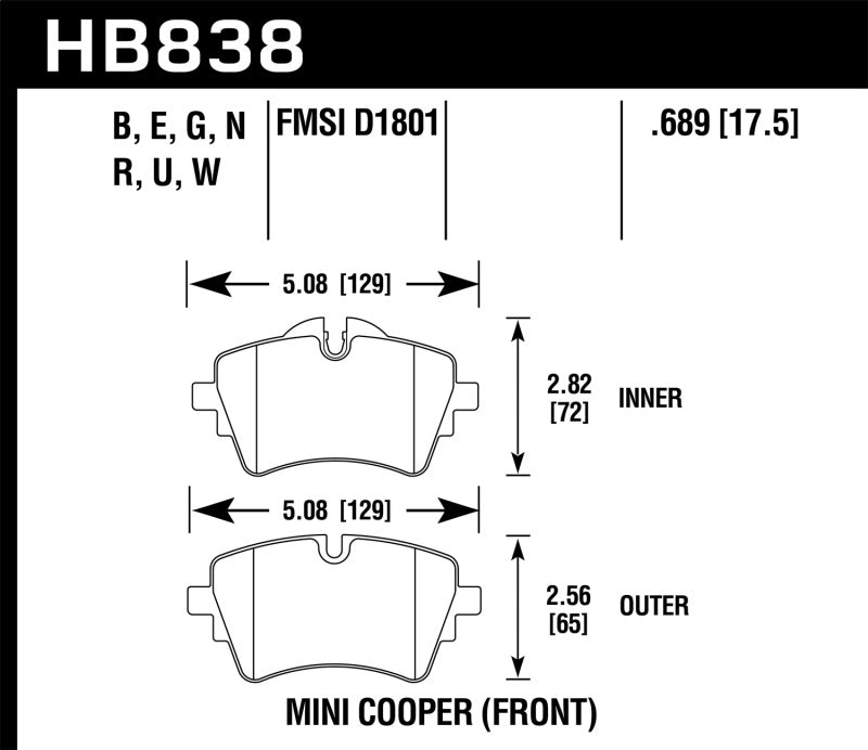 Hawk 14-17 Mini Cooper S HPS 5.0 Front Brake Pads-SR1 Performance