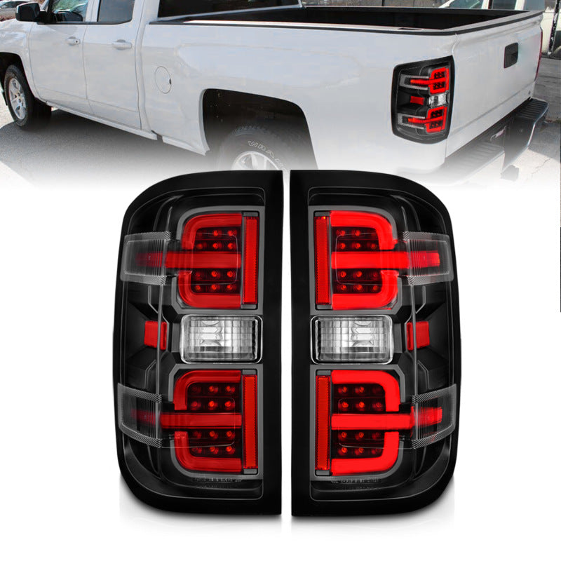 ANZO 15-19 Chevy Silverado 2500HD/3500HD (Halgn Only) LED Tail Lights w/Black Light Bar & Clear Lens-SR1 Performance