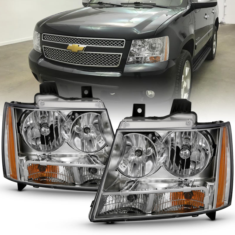 ANZO 2007-2014 Chevy TahOE Crystal Headlight Chrome Amber(OE)-SR1 Performance