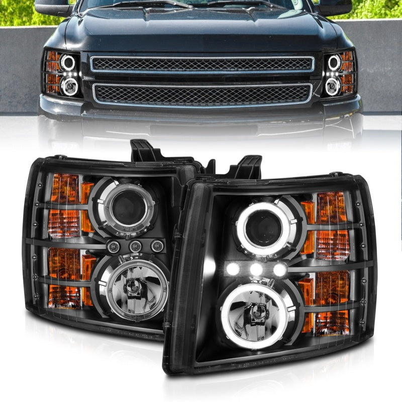 ANZO 2007-2013 Chevrolet Silverado 1500 Projector Headlights w/ Halo Black-SR1 Performance