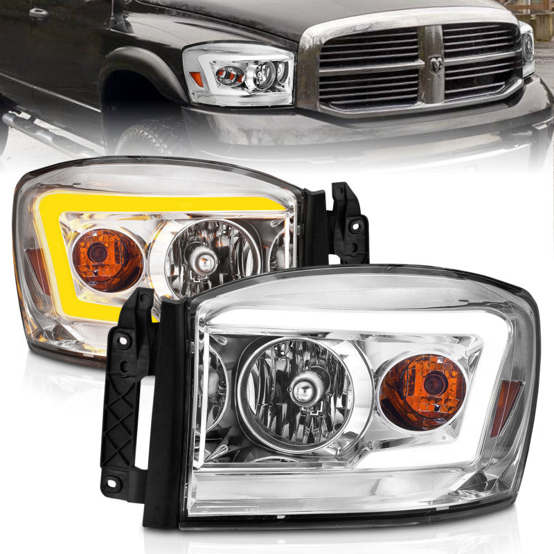Anzo 06-09 Dodge RAM 1500/2500/3500 Headlights Chrome Housing/Clear Lens (w/Switchback Light Bars)-SR1 Performance