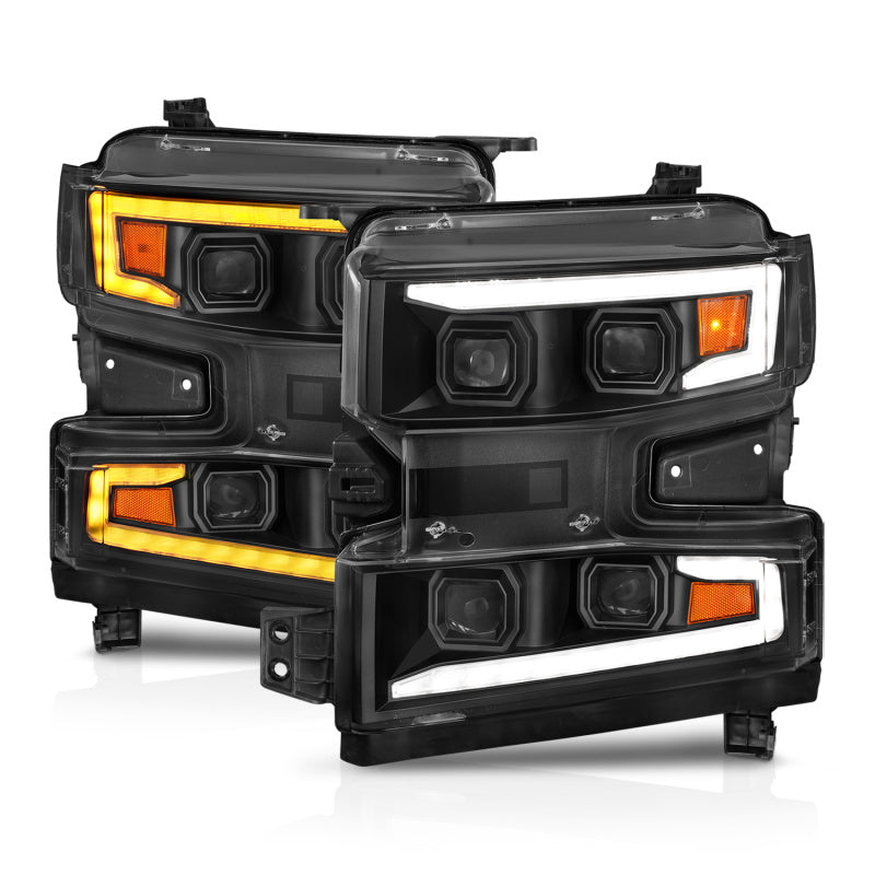 ANZO 19-22 Chevrolet Silverado 1500 LED Proj HL w/Lgt Bar SwBk Seq. Blk w/In. Light - Driver Side ON-SR1 Performance
