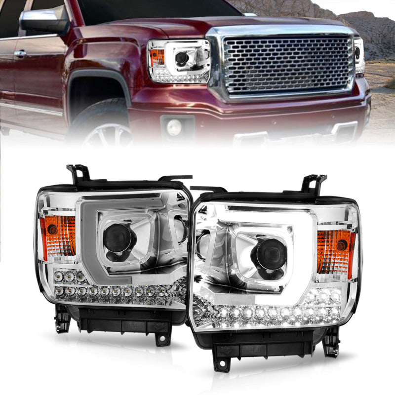 ANZO 14-15 GMC Sierra 1500/2500HD/3500HD Plank Style Projector Headlight - Chrome Housing-SR1 Performance