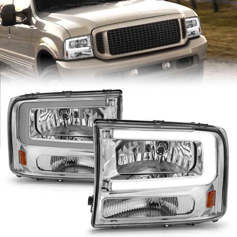 ANZO 99-04 Ford F250/F350/F450/Excursion (excl. 99) Crystal Headlights - w/ Light Bar Chrome Housing-SR1 Performance