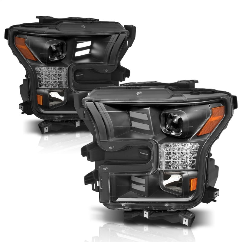 ANZO 15-17 Ford F-150 Project Headlights w/ Plank Style Design Black w/ Amber Sequential Turn Signal-SR1 Performance