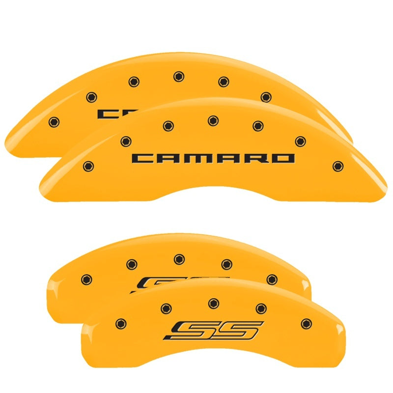 MGP 4 Caliper Covers Engraved Front Gen 5/Camaro Engraved Rear Gen 5/SS Yellow finish black-SR1 Performance