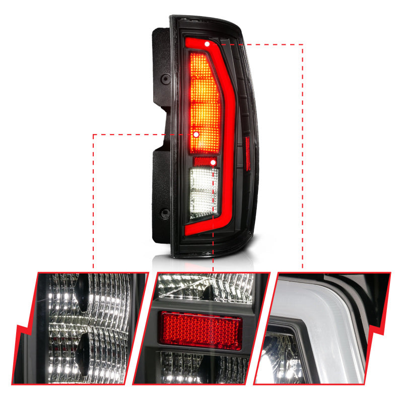 ANZO 07-14 Chevrolet Suburban / GMC Yukon Full LED Tail Light Assembly with Clear Lens and Black Housing