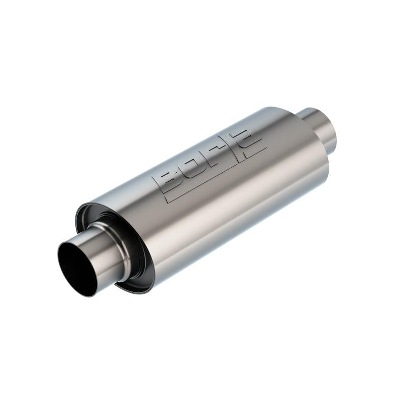 Borla Universal Muffler 5in. x 6.25in. X 13.5in. Body 18.5in. OAL 3in I.D. In/Out Brushed T-304-SR1 Performance