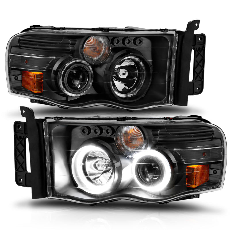 ANZO 2002-2005 Dodge Ram 1500 Projector Headlights w/ Halo Black Clear Amber-SR1 Performance