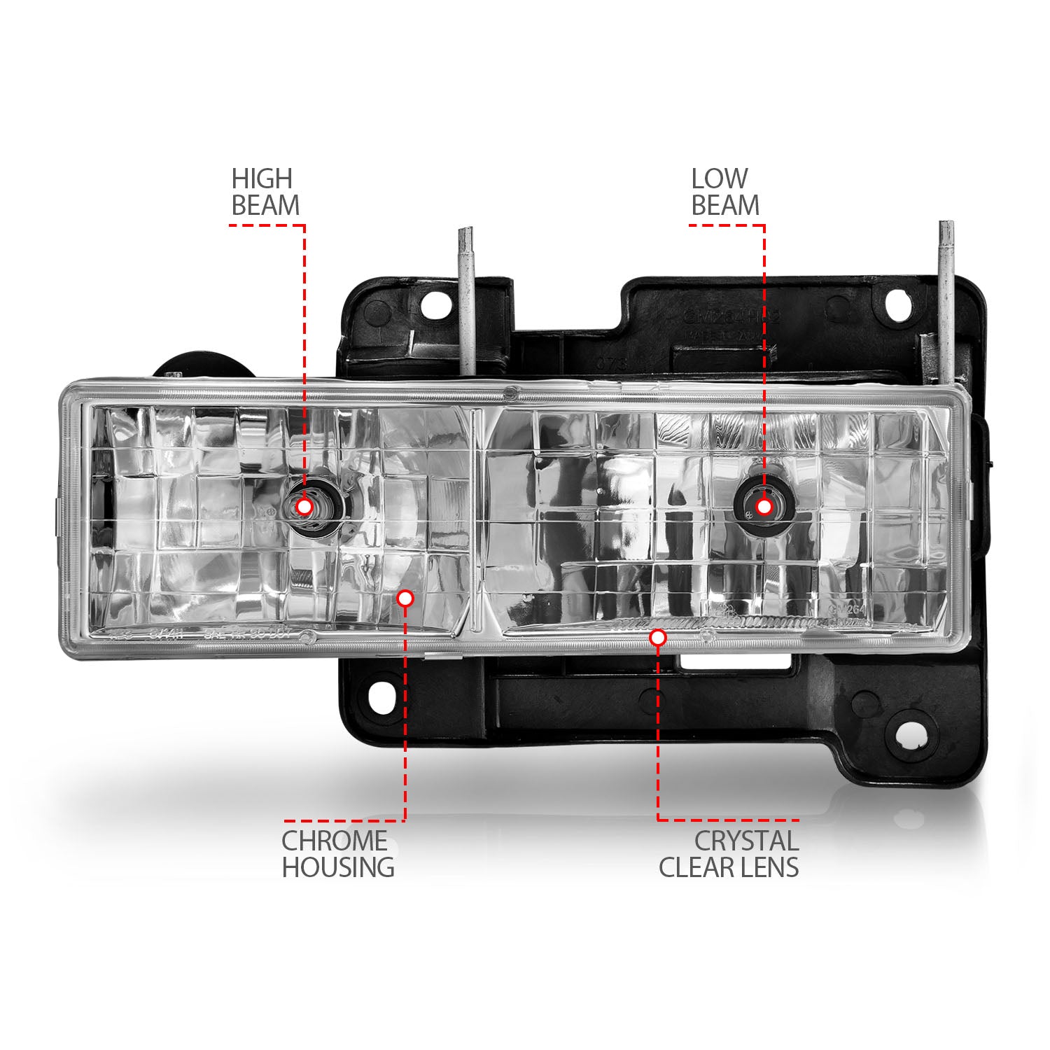 CHEVY/GMC C/K1500/2500 88-98 / C/K3500 88-00 / SUBURBAN 92-99 / BLAZER (FULL-SIZE) 92-94 / TAHOE 95-99 / YUKON 92-99 CRYSTAL HEADLIGHTS CHROME
