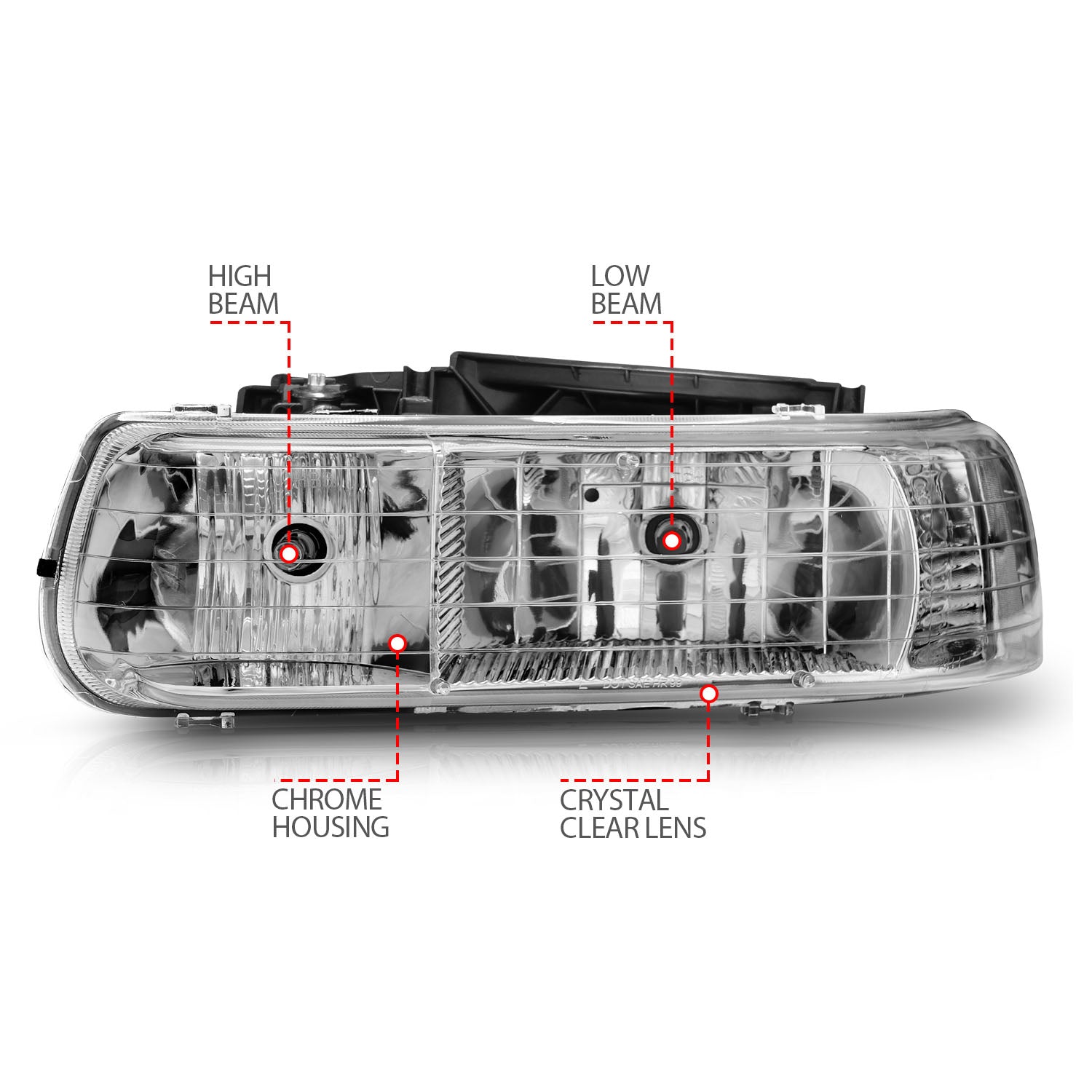 CHEVY SILVERADO 1500/2500 99-02 / 3500 01-02 / SUBURBAN/TAHOE 00-06 CRYSTAL HEADLIGHTS CHROME
