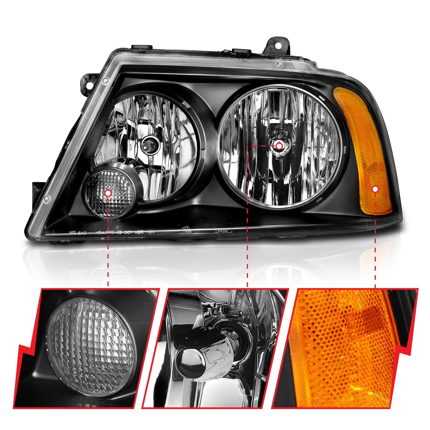 LINCOLN NAVIGATOR 03-06 CRYSTAL HEADLIGHTS BLACK