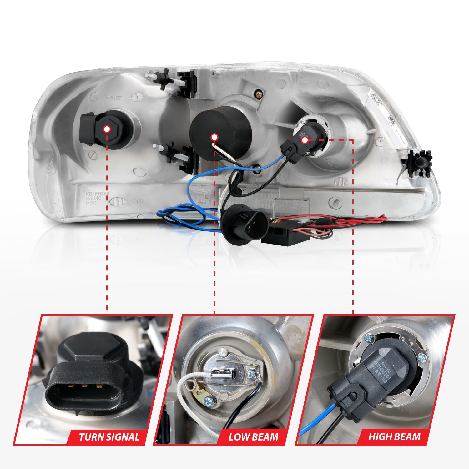 FORD F-150 97-03 / EXPEDITION 97-02 PROJECTOR HEADLIGHTS CHROME W/ RX HALO & LED 1 PC