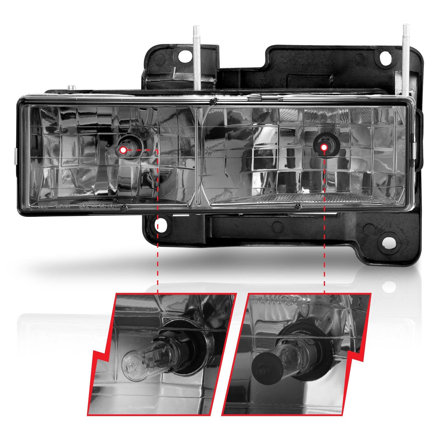 CHEVY/GMC C/K1500/2500 88-98 / C/K3500 88-00 / SUBURBAN 92-99 / BLAZER (FULL-SIZE) 92-94 / TAHOE 95-99 / YUKON 92-99 CRYSTAL HEADLIGHTS CHROME SMOKE LENS