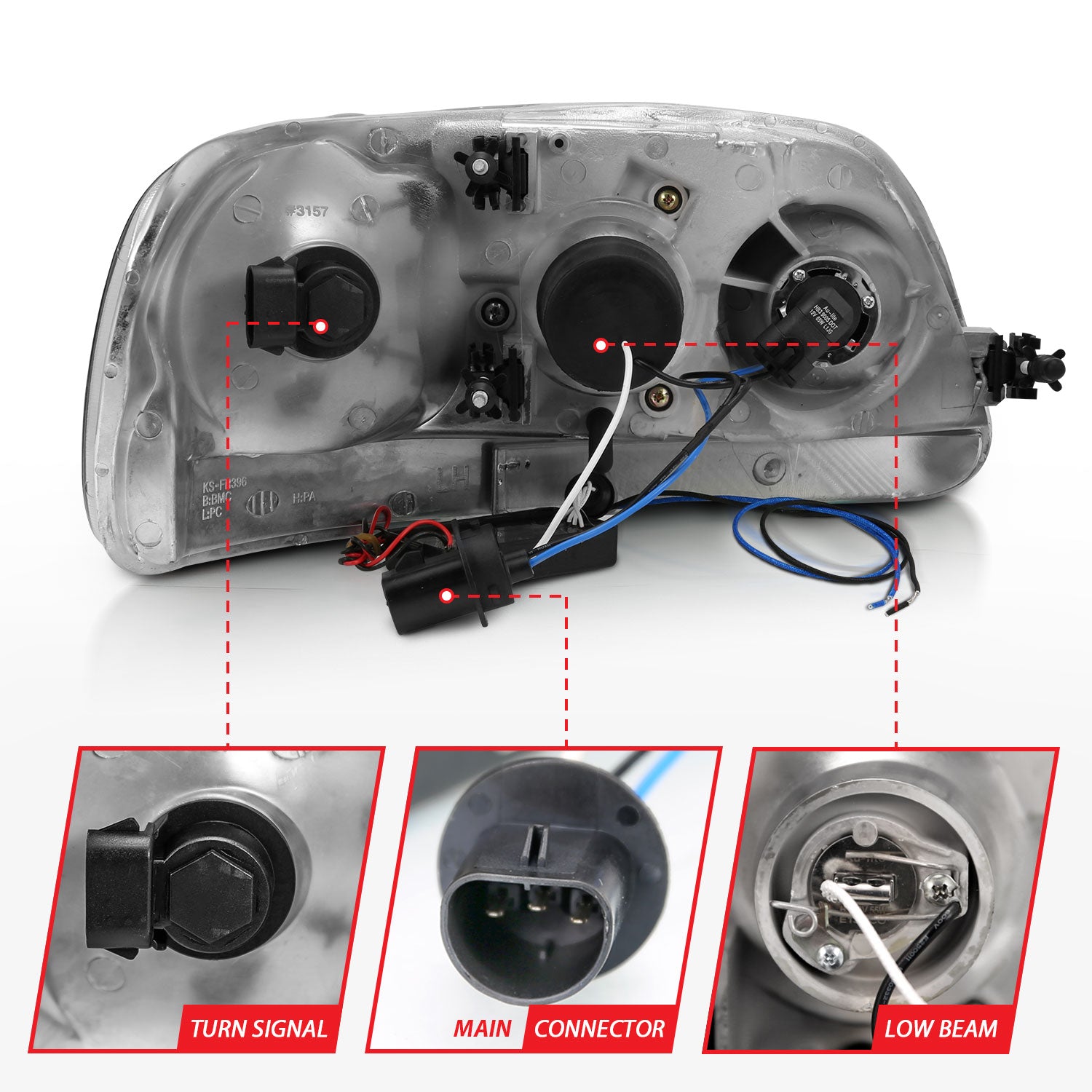 FORD F-150 97-03 / EXPEDITION 97-02 PROJECTOR HEADLIGHTS BLACK W/ RX HALO & LED 1 PC