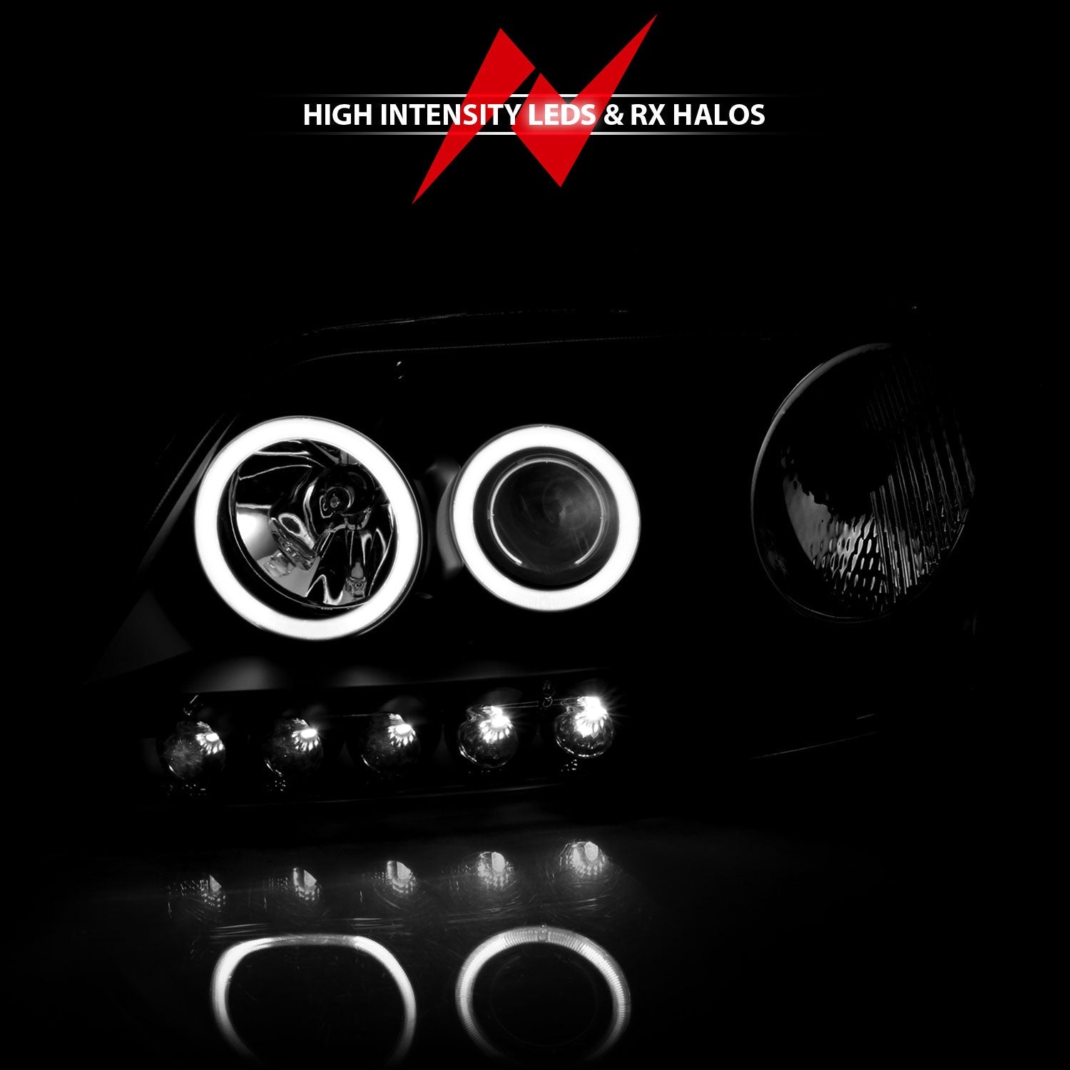 FORD F-150 97-03 / EXPEDITION 97-02 PROJECTOR HEADLIGHTS BLACK W/ RX HALO & LED 1 PC