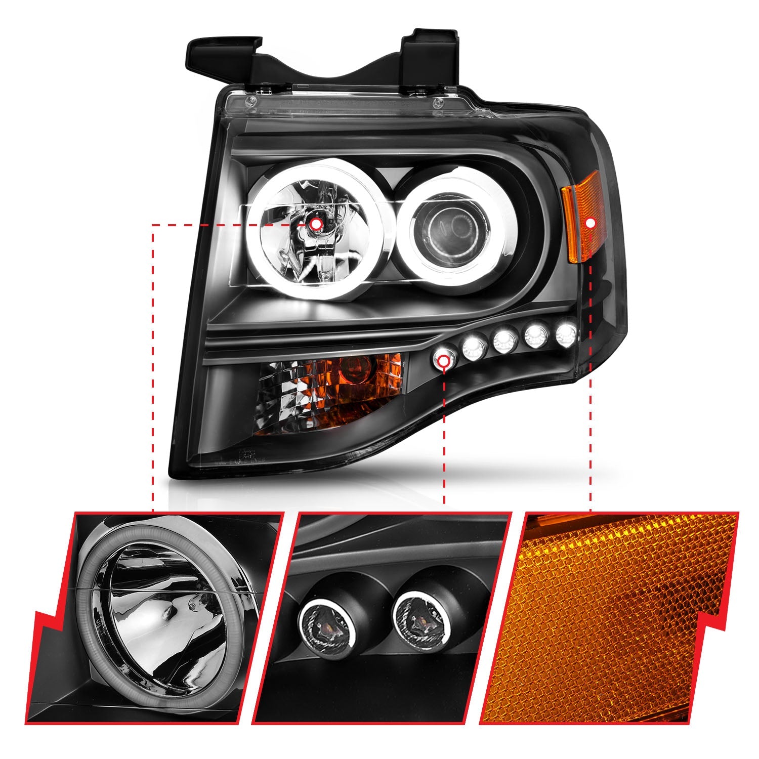 FORD EXPEDITION 07-14 PROJECTOR HALO HEADLIGHTS BLACK W/ RX HALO
