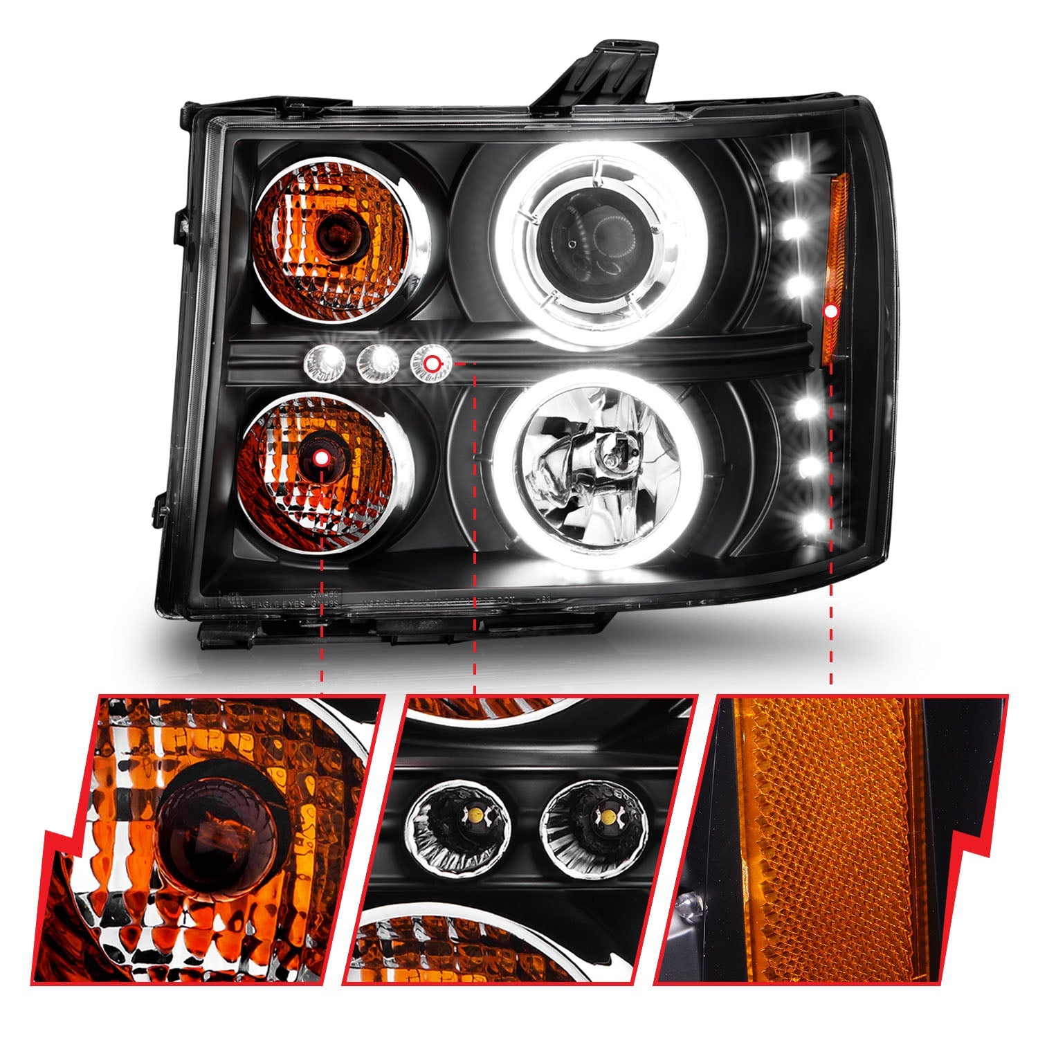 GMC SIERRA 1500 07-13 / 2500/3500 07-14 PROJECTOR HEADLIGHTS BLACK W/ RX HALO