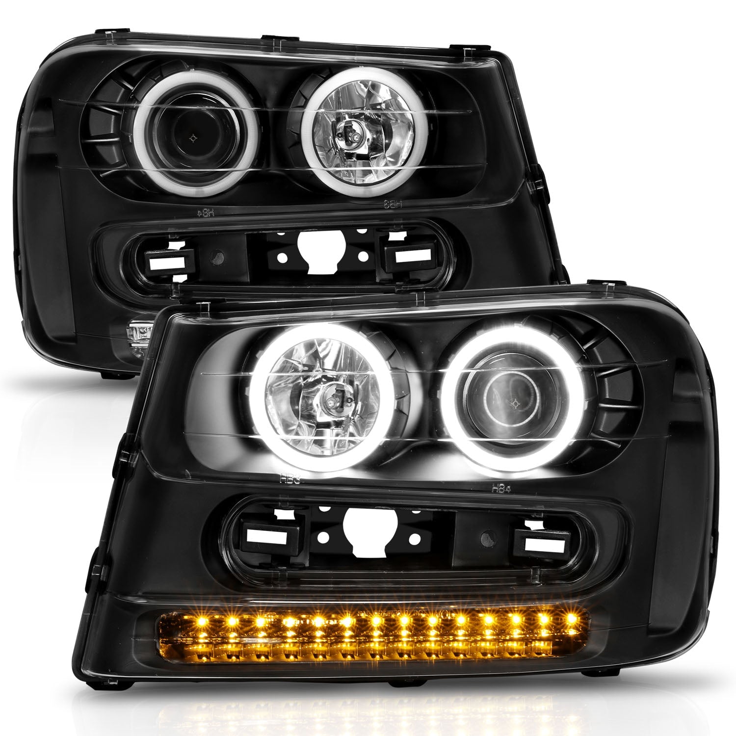 CHEVY TRAILBLAZER 02-09 PROJECTOR HALO HEADLIGHTS BLACK W/ RX HALO