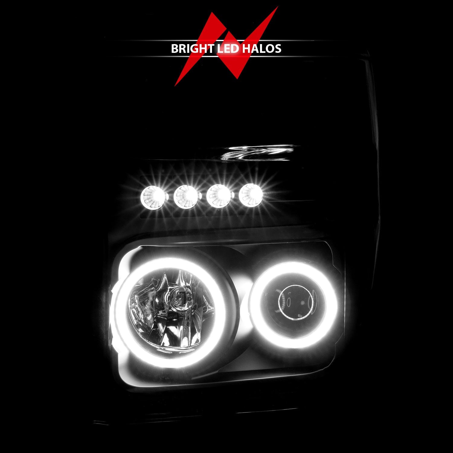 FORD F-250/350/450/550 SUPERDUTY 08-10 PROJECTOR HEADLIGHTS BLACK W/ RX HALO