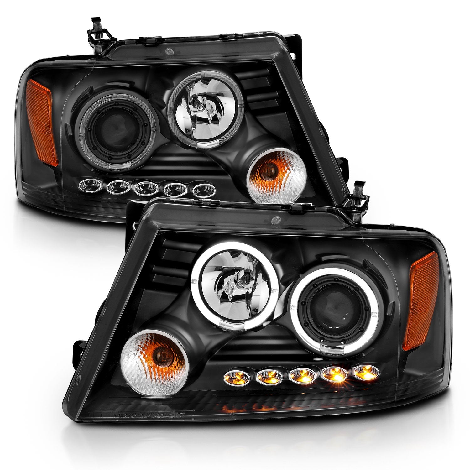 FORD F-150 04-08 / LINCOLN LT 06-08 PROJECTOR HEADLIGHTS BLACK 2 HALOS & LED