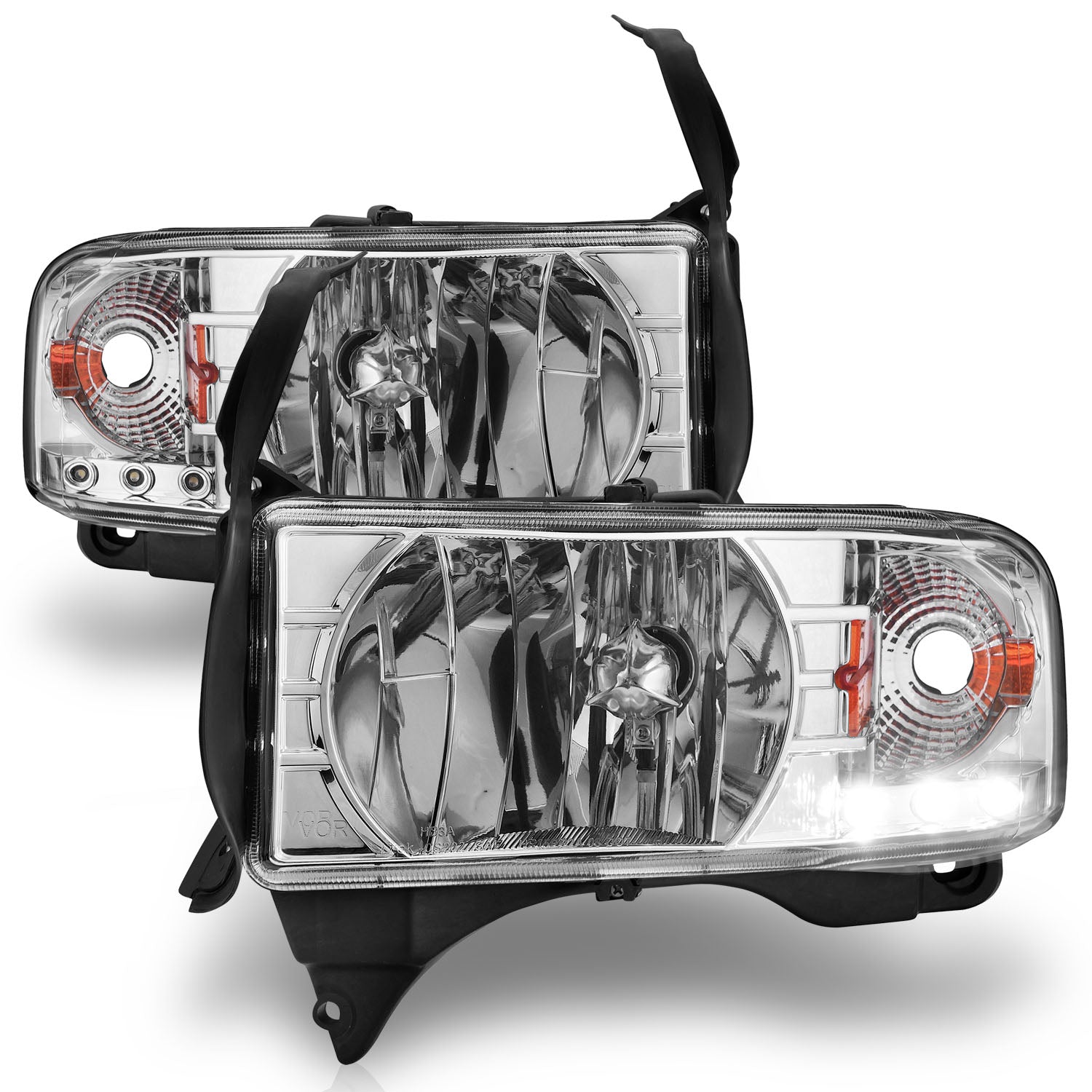 DODGE RAM 1500 94-01 / RAM 2500/3500 94-02/ RAM SPORT MODEL 94-98 CRYSTAL HEADLIGHTS CHROME W/ LED ACCENT 1PC