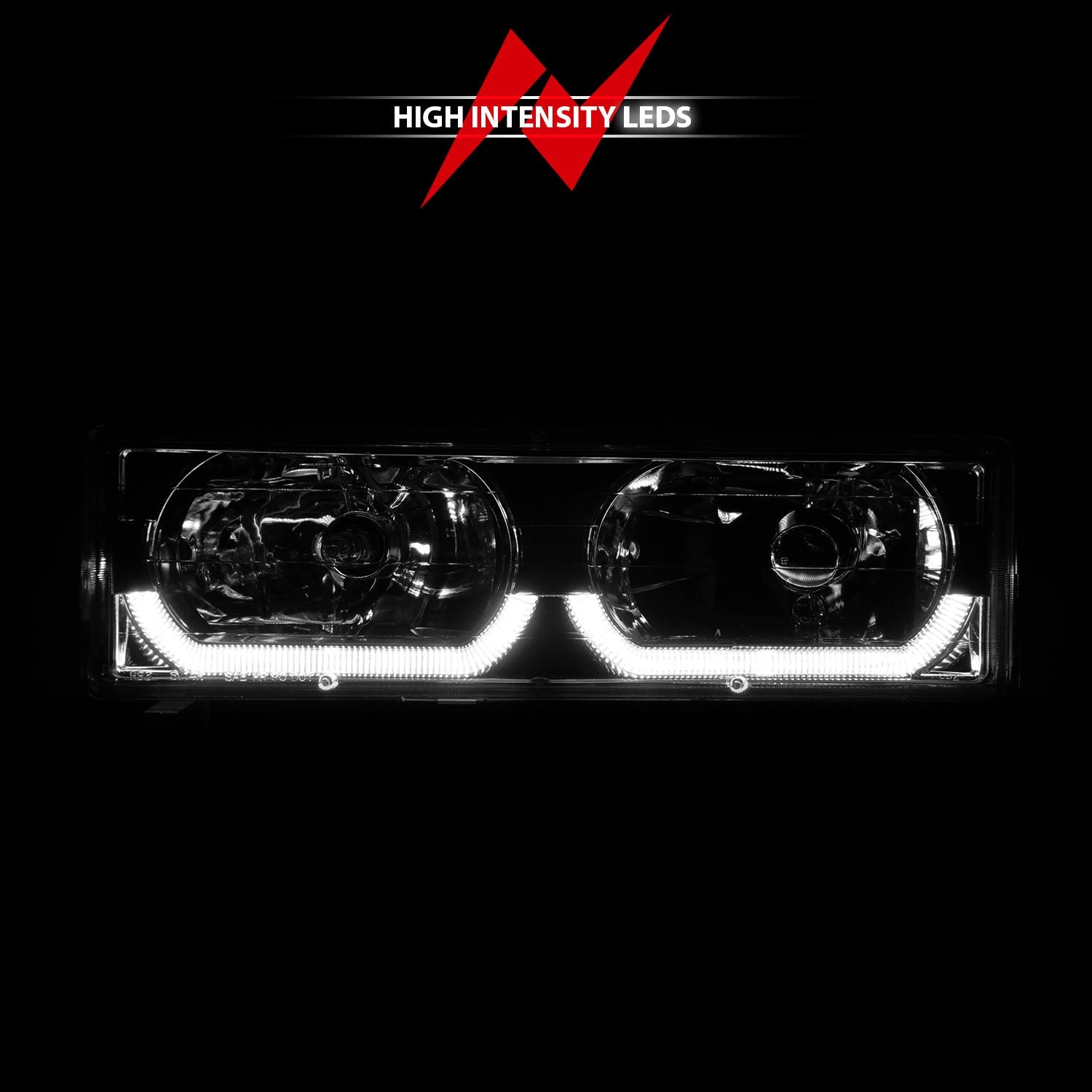 CHEVY/GMC C/K1500/2500 88-98 / C/K3500 88-00 / SUBURBAN 92-99 / BLAZER (FULL-SIZE) 92-94 / TAHOE 95-99 / YUKON 92-99 CRYSTAL LOW-BROW HEADLIGHTS CHROME