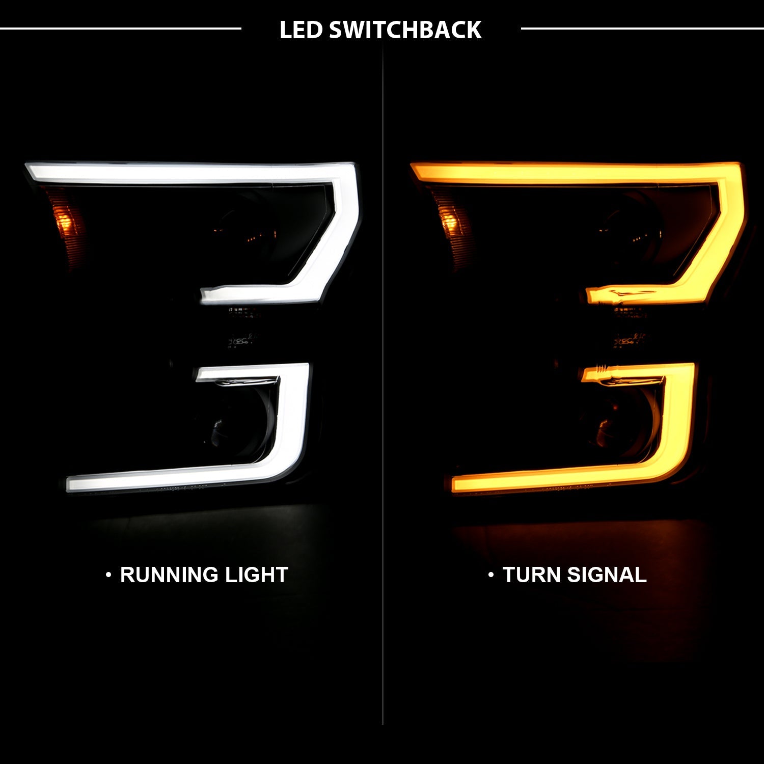 FORD F-150 15-17 PROJECTOR PLANK STYLE SWITCHBACK HEADLIGHTS BLACK (FOR HALOGEN MODELS ONLY)